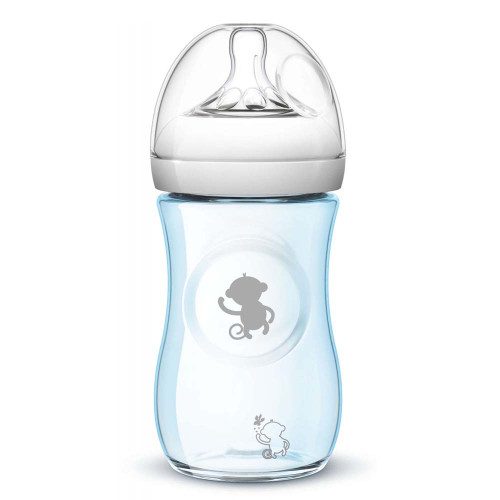 AVENT шише за хранене Natural 260ml PP - синьо + маймунки -за МОМЧЕ 1бр./оп.