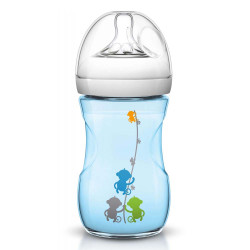 AVENT шише за хранене Natural 260ml PP - синьо + маймунки -за МОМЧЕ 1бр./оп.