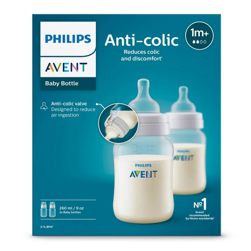 Philips AVENT Комплект от 2 бр. шишета за хранене Anti-Colic 260 мл, 1м+
