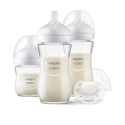 Philips AVENT Комплект стъклени шишета 3 бр. Natural Response и залъгалка Ultra Soft