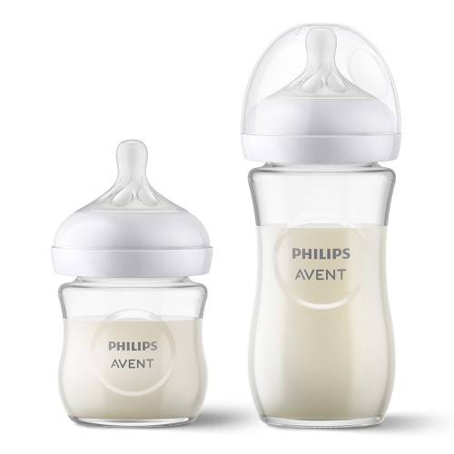Philips AVENT Комплект стъклени шишета 3 бр. Natural Response и залъгалка Ultra Soft