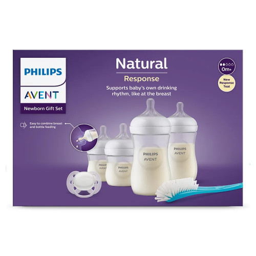 Philips AVENT Комплект за новородено с 4 шишета за хранене Natural Response, залъгалка и четка