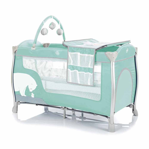 Fillikid Travel Cot Mailand сгъваема кошара - 2 нива, 60/120 см - Polar Bear Mint