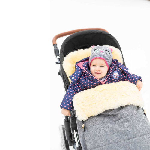 Зимно чувалче за детска колчика с овча кожа Fillikid Bernina - Light Grey Melange