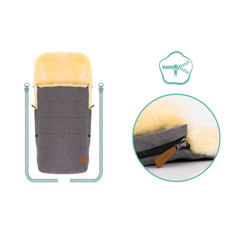Зимно чувалче за детска колчика с овча кожа Fillikid Bernina - Light Grey Melange