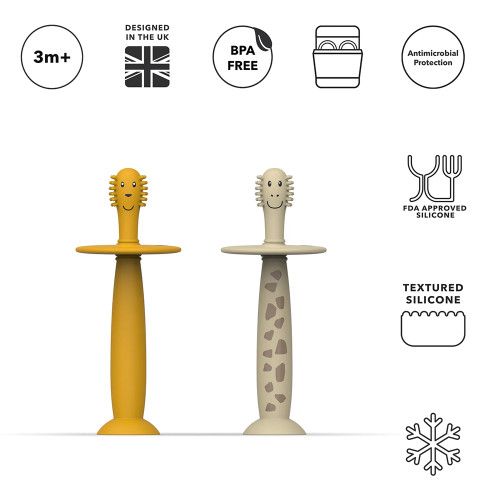 Matchstick Monkey 2 броя бебешки четки за зъби със стопер - Lion & Giraffe