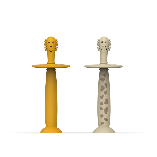 Matchstick Monkey 2 броя бебешки четки за зъби със стопер - Lion & Giraffe