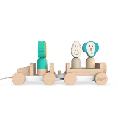 Matchstick Monkey дървена играчка за дърпане и сортиране - Safari Jeep