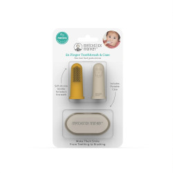 Matchstick Monkey Силиконов напръстник с четка за зъби BioCote® - Yellow & Beige