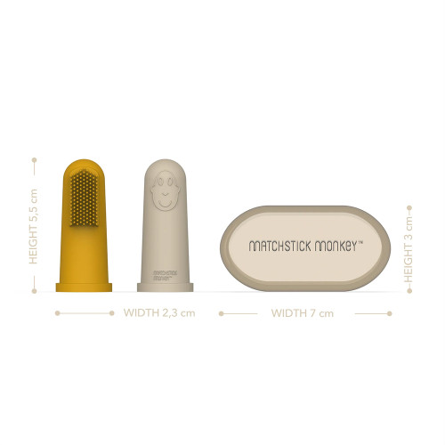 Matchstick Monkey Силиконов напръстник с четка за зъби BioCote® - Yellow & Beige