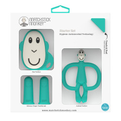 Matchstick Monkey Teething Starter Set комплект силиконови чесалки с антимикробна технология - Green