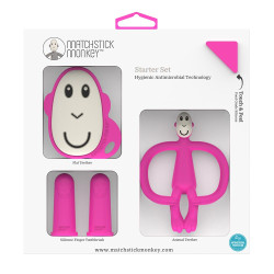 Matchstick Monkey Teething Starter Set комплект силиконови чесалки с антимикробна технология - Pink