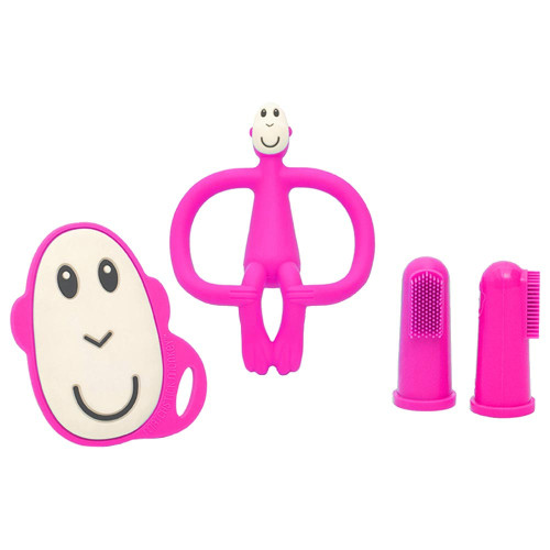 Matchstick Monkey Teething Starter Set комплект силиконови чесалки с антимикробна технология - Pink