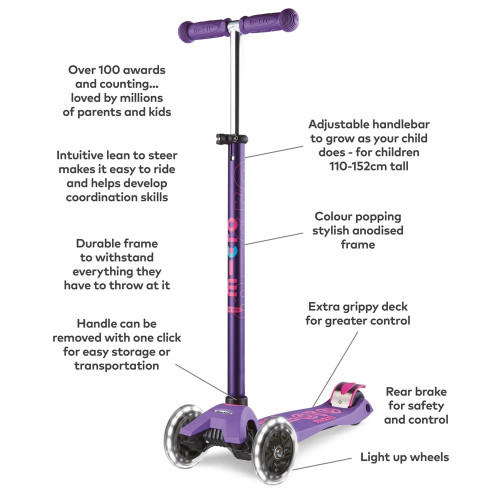 Maxi Micro Deluxe LED тротинетка със светещи колела - Purple