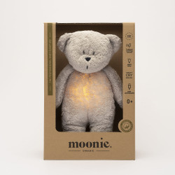 Moonie Organic Успокояващо мече с розов шум и нощна лампа - Gray