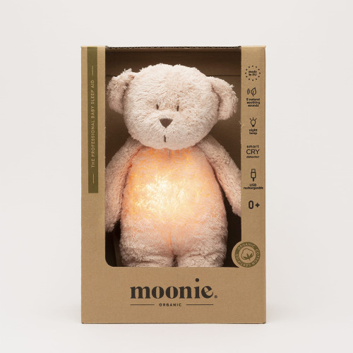 Moonie Organic Успокояващо мече с розов шум и нощна лампа - Rose