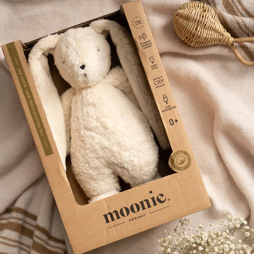 Moonie Organic Успокояващо зайче с розов шум и нощна лампа - Sand
