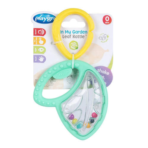 Playgro Дрънкалка и гризалка с форма на листо с включена халка за закачване, 0м+