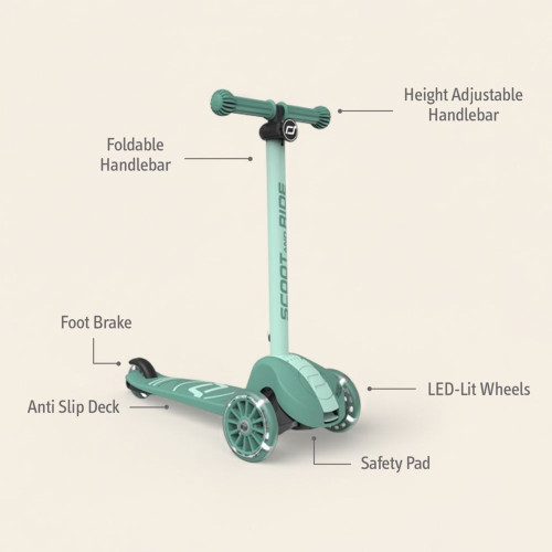 Scoot and Ride Highwaykick 3S сгъваема тротинетка със светещи колела - Forest