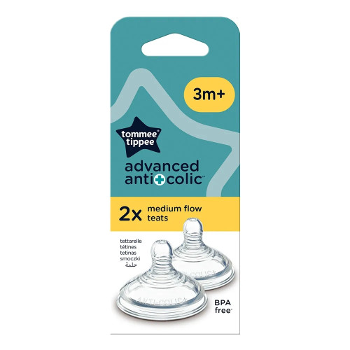 Tommee Tippee Биберони за хранене Advanced Anti-Colic+ Medium - 2 капки, 3m+ 