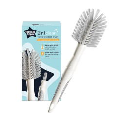 Tommee Tippee Четка от две части за почистване на бебешки шишета и биберони - бяло и сиво