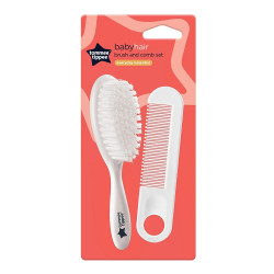 Tommee Tippee Комплект бебешки гребен и четка за коса с изкуствен косъм, 0м+