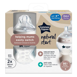 Tommee Tippee Комплект шишета за хранене Natural Start самостерилизиращи 2бр. х 260 мл, 0м+