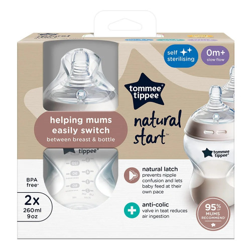 Tommee Tippee Комплект шишета за хранене Natural Start самостерилизиращи 2бр. х 260 мл, 0м+