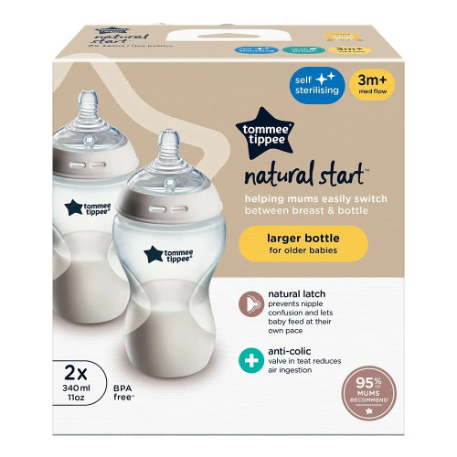 Tommee Tippee Комплект шишета за хранене Natural Start самостерилизиращи 2бр. х 340 мл, 3м+