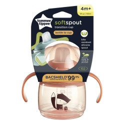 Tommee Tippee Неразливаща се чаша с мек накрайник и дръжки SoftSpout 150 мл, оранжева/лисиче, 4м+
