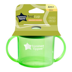 Tommee Tippee Първа чаша с дръжки и прибиращ се твърд накрайник 190 мл - зелена, 4м+