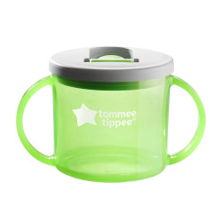 Tommee Tippee Първа чаша с дръжки и прибиращ се твърд накрайник 190 мл - зелена, 4м+