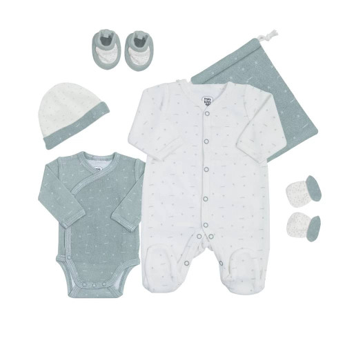 Trois Kilos Sept Комплект за новородено от 6 части - Sage Green