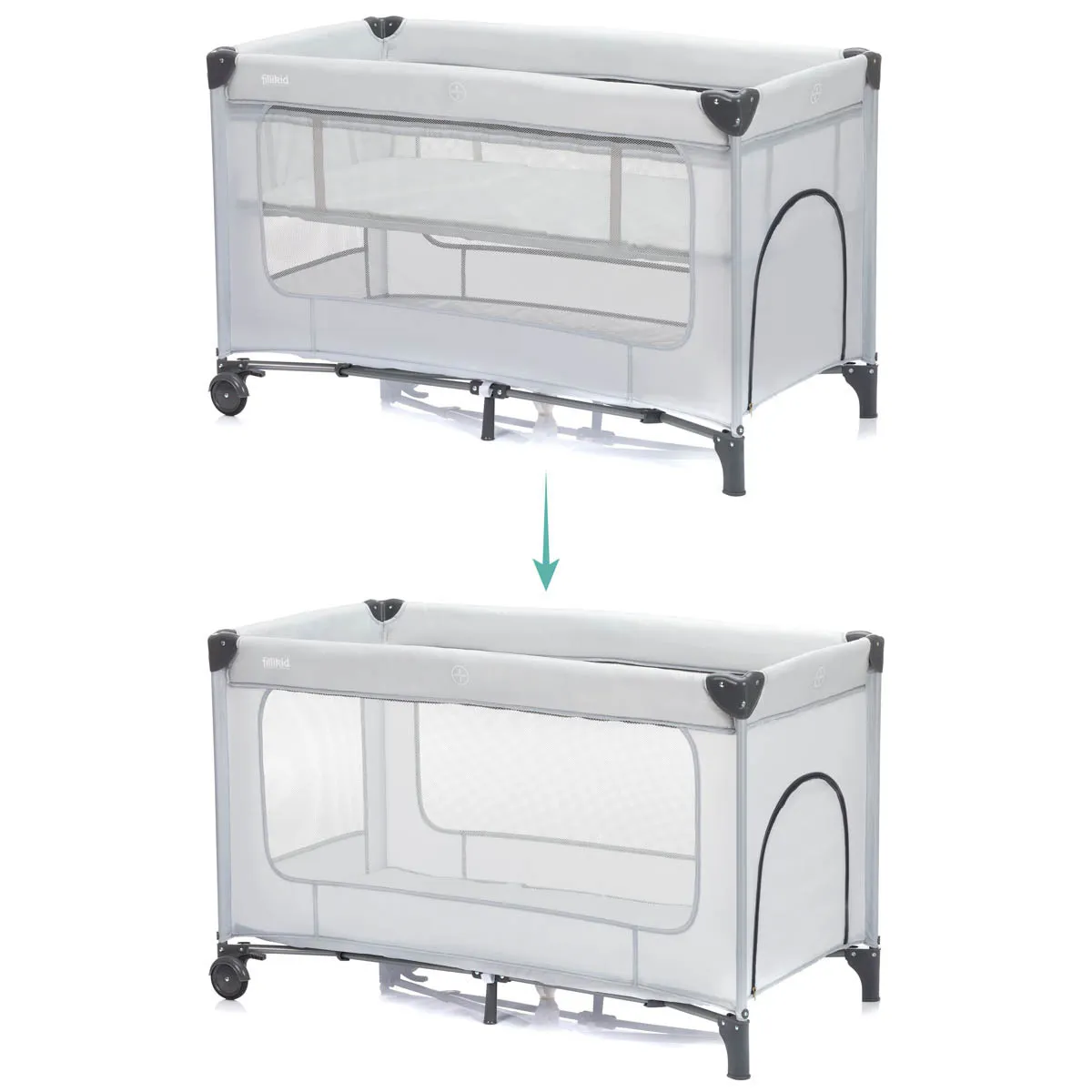 https://www.roshko.bg/media/catalog/product/cache/1/image/9df78eab33525d08d6e5fb8d27136e95/4/0/Fillikid сгъваема кошара за сън и игра на две нива Capri - Light Grey.webp