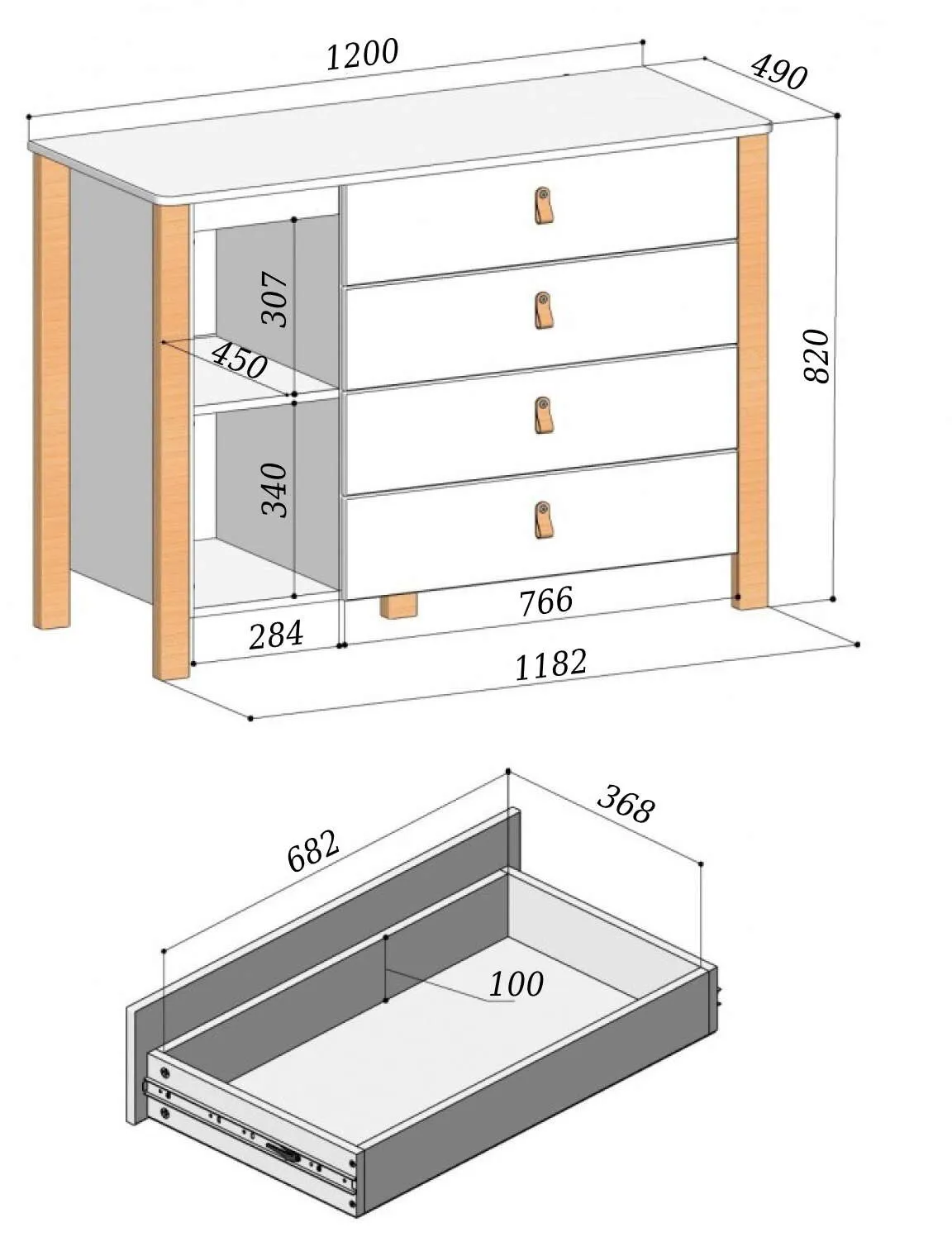 Veres Monaco 1200 Бебешки скрин с плот за повиване