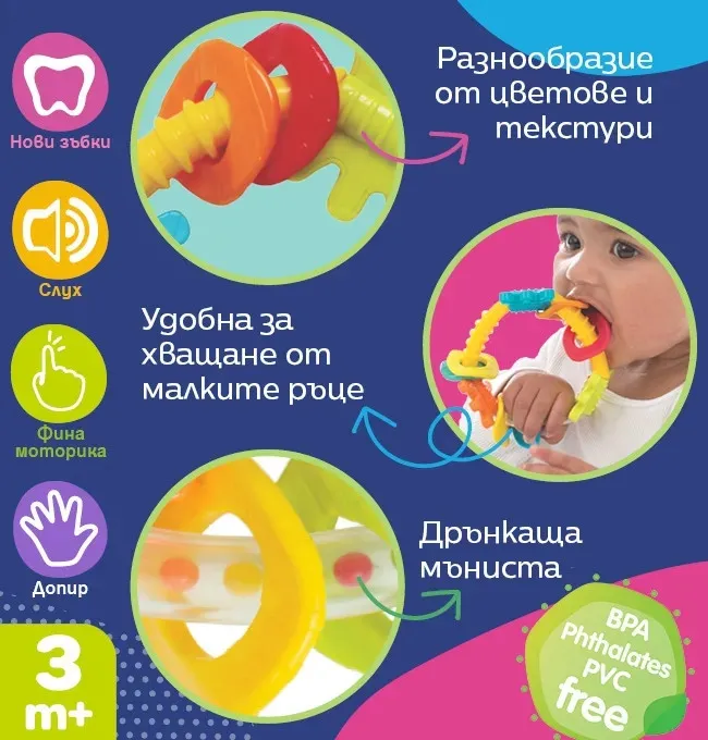 Playgro Играчка 2-в-1 дрънкалка и гризалка Триъгълник