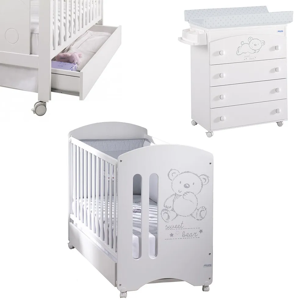 https://www.roshko.bg/media/catalog/product/cache/1/image/9df78eab33525d08d6e5fb8d27136e95/s/e/Micuna Комплект бебешко легло + скрин с вана + чекмедже Sweet Bear.webp