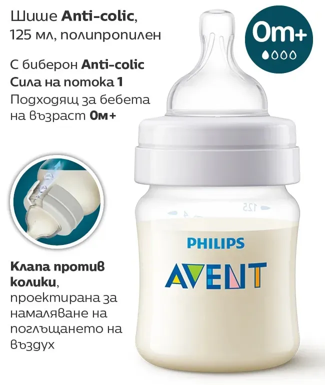 Комплект от 2 шишета Anti-Colic 125 мл с биберон Flow 1