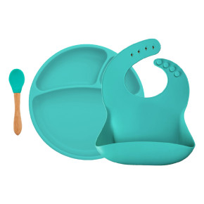 MinikOiOi BLW Set I бебешки силиконов комплект за хранене - Aqua Green