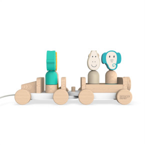 Matchstick Monkey дървена играчка за дърпане и сортиране - Safari Jeep