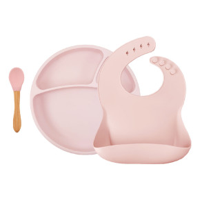 MinikOiOi BLW Set I бебешки силиконов комплект за хранене - Pinky Pink