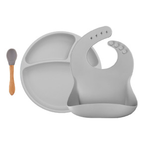 MinikOiOi BLW Set I бебешки силиконов комплект за хранене - Powder Grey