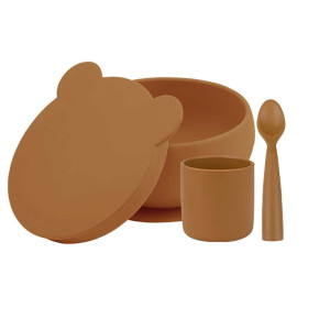 MinikOiOi BLW Set I бебешки силиконов комплект за хранене - Woody Brown