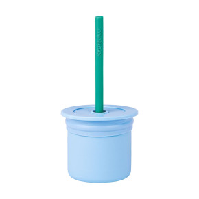 Minikoioi Sip+Snack силиконов комплект сламка и чаша с 2 капака - Blue/Aqua Green