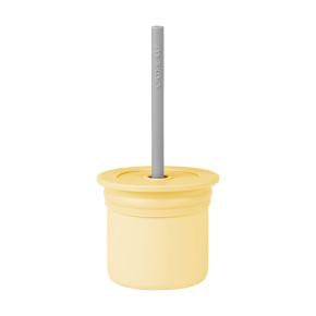 Minikoioi Sip+Snack силиконов комплект сламка и чаша с 2 капака - Yellow/Powder Grey