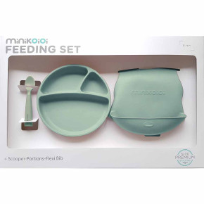 Minikoioi Feeding Set комплект за хранене - 100% силикон - 6 м+, River Green