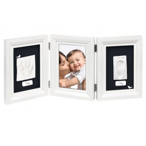 Baby Art дървена фото рамка от 3 части, за 2 отпечатъка и снимка My Baby Touch - бяла с бяло паспарту