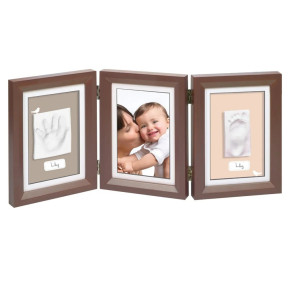 Baby Art дървена рамка от 3 части, за 2 отпечатъка и снимка My Baby Touch - кафява с бяло паспарту