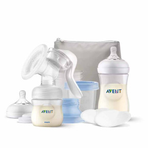 Philips AVENT Ръчна помпа за изцежане Natural Motion с контейнери VIA, шишета за хранене Natural, несесер 
