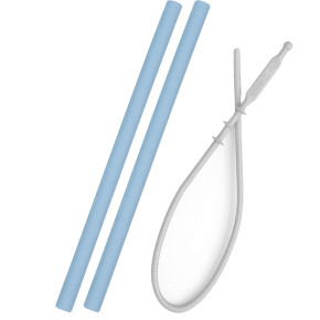 Minikoioi Flexi Straws силиконови сламки 2 бр. - Blue и четка